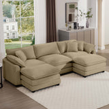 Oversized Modular Cushion Sofa With Ottoman, Low Back, Deep Seating Sofa Set