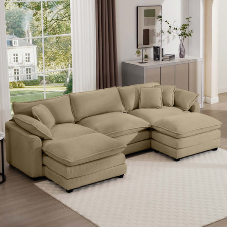 Oversized Modular Cushion Sofa With Ottoman, Low Back, Deep Seating Sofa Set