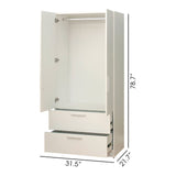 Emma - 2 Door Closet With 2 Drawers And Hanging Bars - White