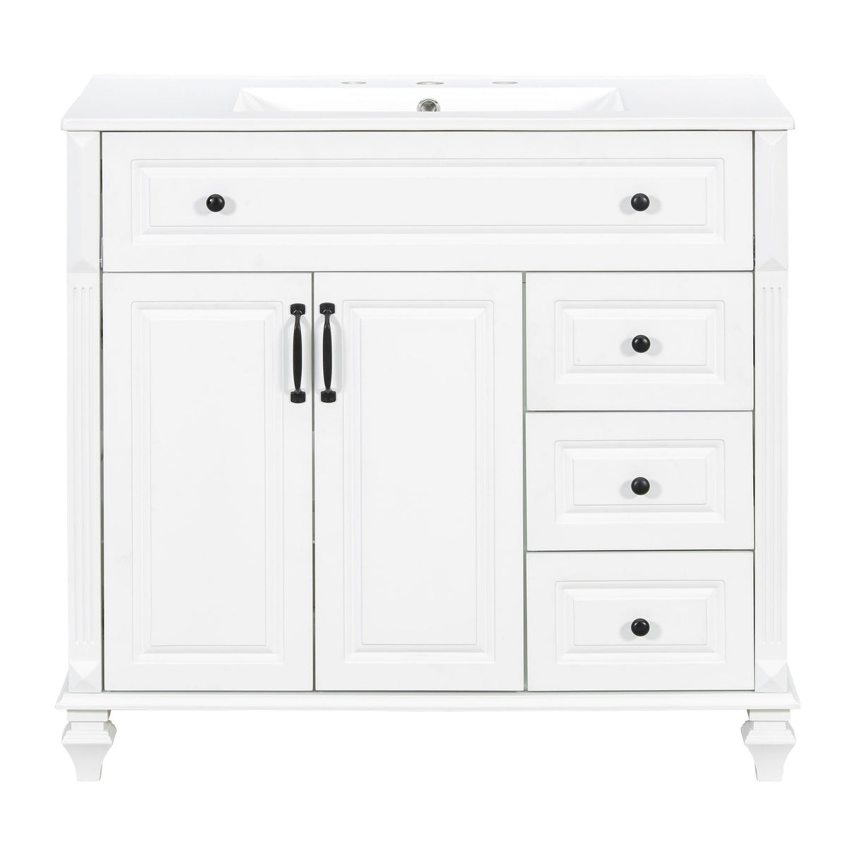 Modern Bathroom Vanity With Sink, 3 Drawers & 2 Doors