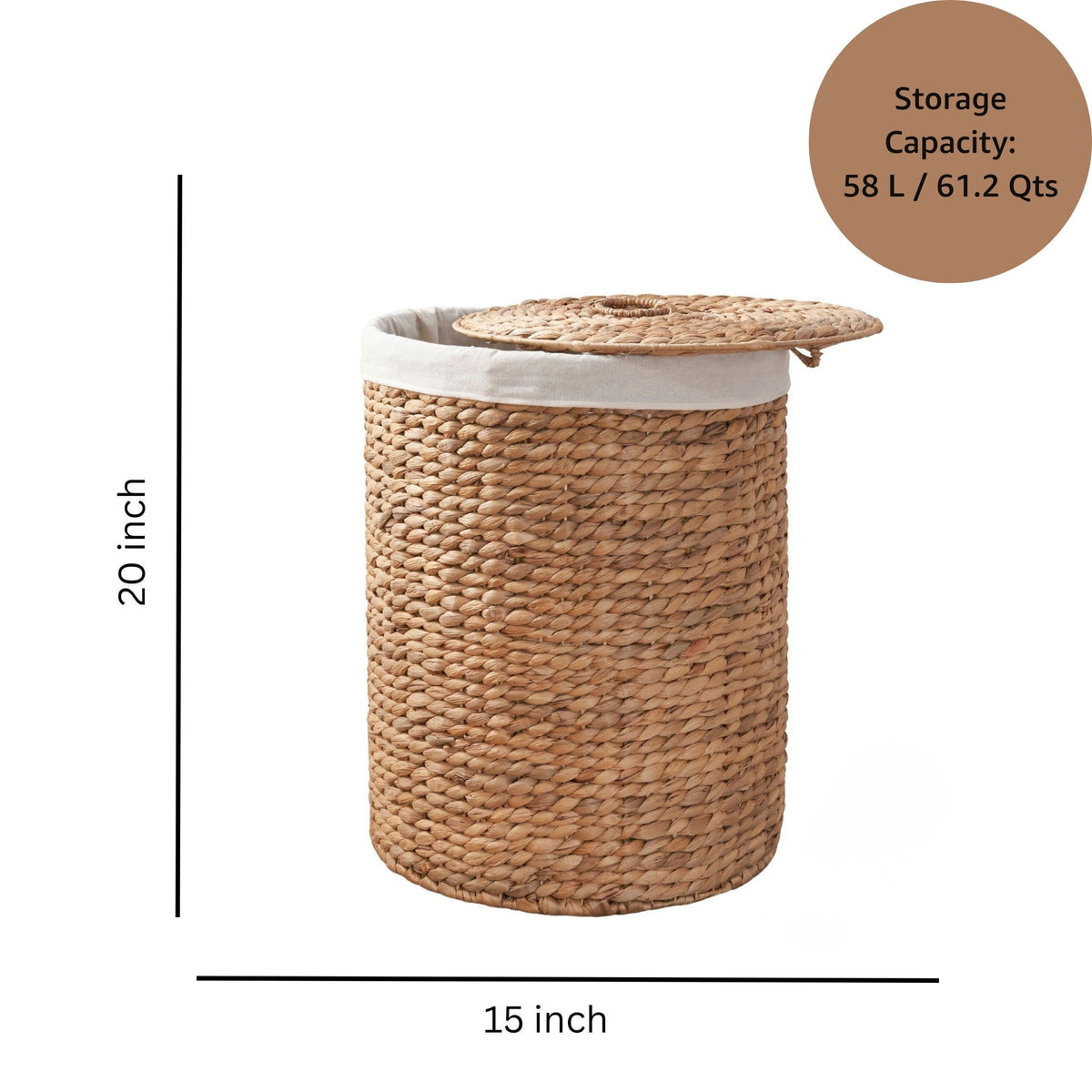 Ludmilla - Round Tall Laundry Hamper With Lid, Removable Liner - Light Brown