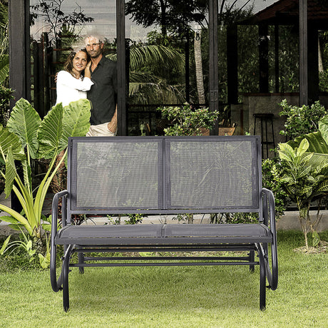 Outsunny - 2 Person Outdoor Glider Bench, Patio Double Swing Rocking Chair Loveseat With Powder Coated Steel Frame For Backyard Garden Porch - Gray