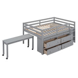 Loft Bed With Retractable Writing Desk And 4 Drawers, With Lateral Portable Desk And Shelves