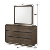 Flair Rounded Edges 1 Piece Dresser, 6 Drawer Storage Bedroom Furniture - Brown