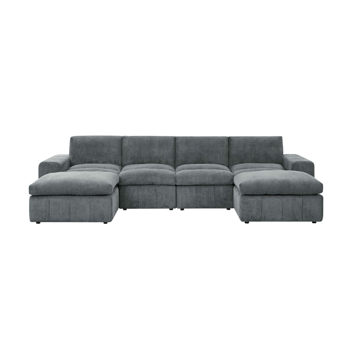 Upholstered Sectional With 2 Ottomans Living Room Seating - Dark Gray