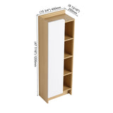 Tall Freestanding Bathroom Side Cabinet With Single Door & 4 Tier Open Shelves - Black / Light Oak / White