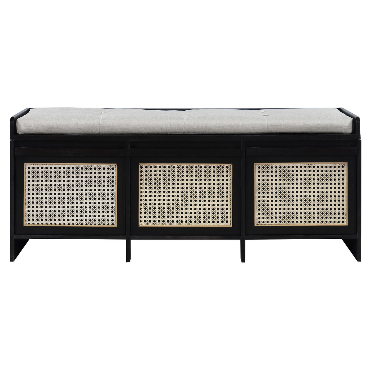 Entryway Shoe Bench With Drawers & Button Tufted Cushion