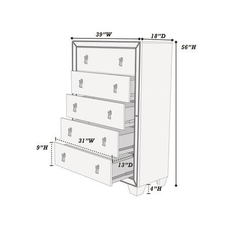 5 Drawer Chest Bedroom Furniture - Silver