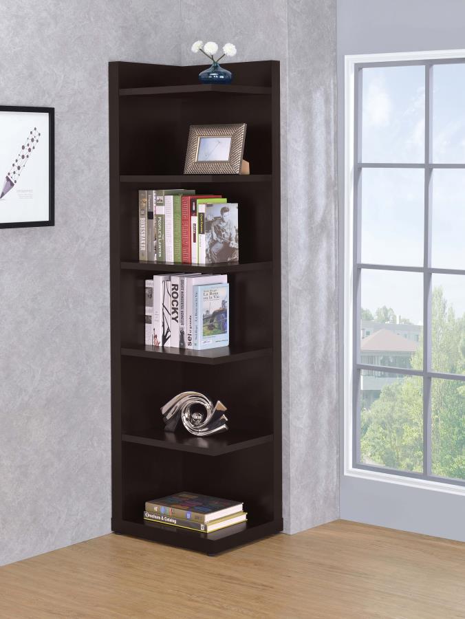 Alder 71-inch 6-shelf Corner Bookcase Cappuccino - 800270