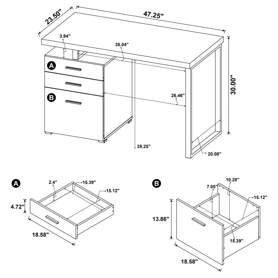 Brennan 47-inch 3-drawer Office Computer Desk White - 800325