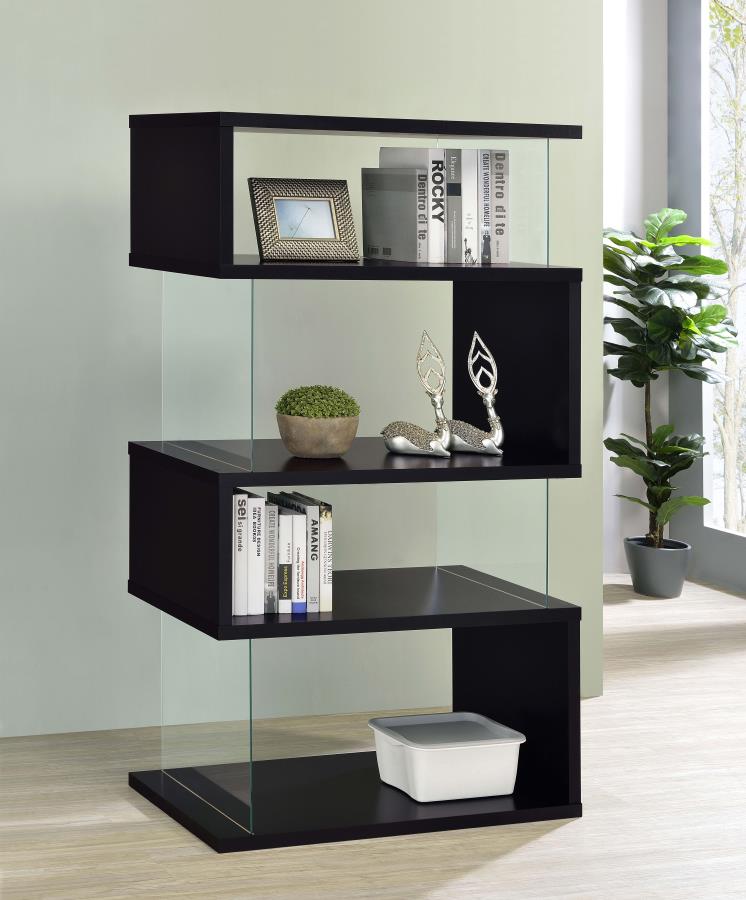 Emelle 63-inch 4-shelf Glass Panel Bookshelf Black - 800340