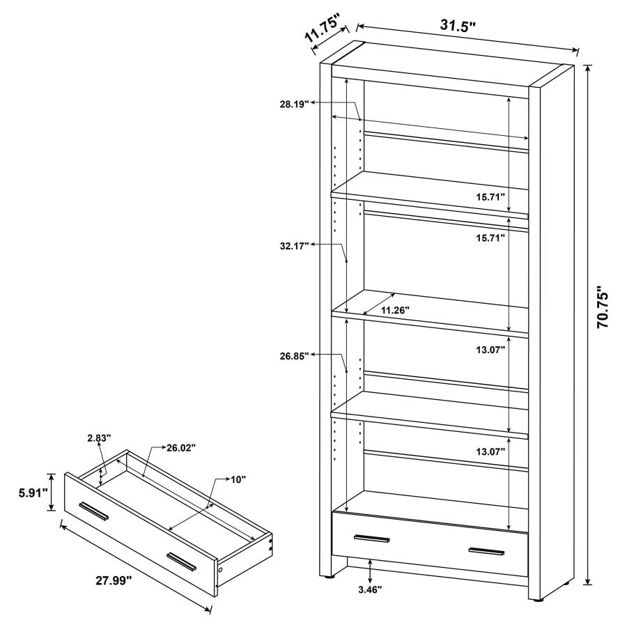Skylar 71-inch 5-shelf Bookcase with Drawer Cappuccino - 800905