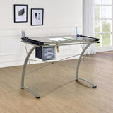 Melo 41-inch Glass Top Drafting Table with Storage Silver - 800986