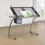 Melo 41-inch Glass Top Drafting Table with Storage Silver - 800986