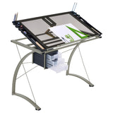 Melo 41-inch Glass Top Drafting Table with Storage Silver - 800986