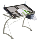 Melo 41-inch Glass Top Drafting Table with Storage Silver - 800986