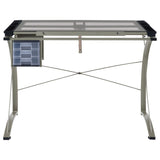 Melo 41-inch Glass Top Drafting Table with Storage Silver - 800986