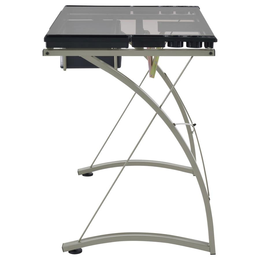 Melo 41-inch Glass Top Drafting Table with Storage Silver - 800986