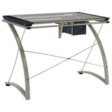 Melo 41-inch Glass Top Drafting Table with Storage Silver - 800986
