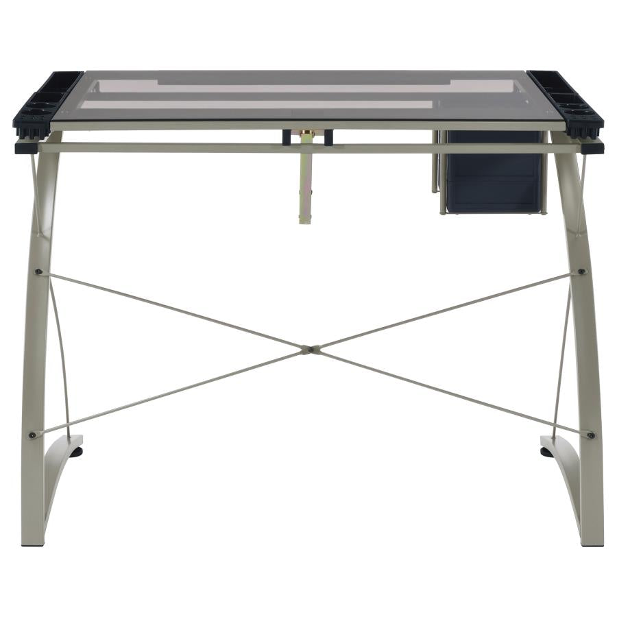 Melo 41-inch Glass Top Drafting Table with Storage Silver - 800986