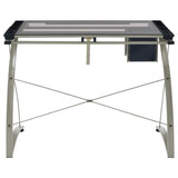Melo 41-inch Glass Top Drafting Table with Storage Silver - 800986