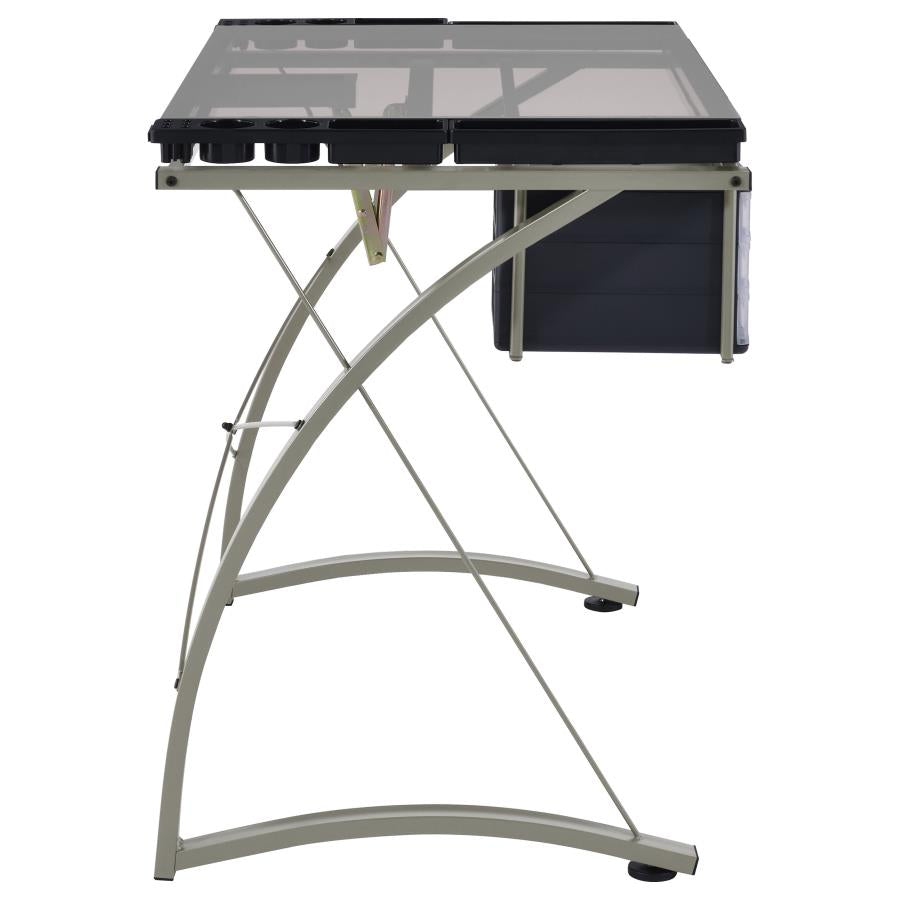 Melo 41-inch Glass Top Drafting Table with Storage Silver - 800986