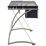 Melo 41-inch Glass Top Drafting Table with Storage Silver - 800986
