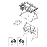 Melo 41-inch Glass Top Drafting Table with Storage Silver - 800986