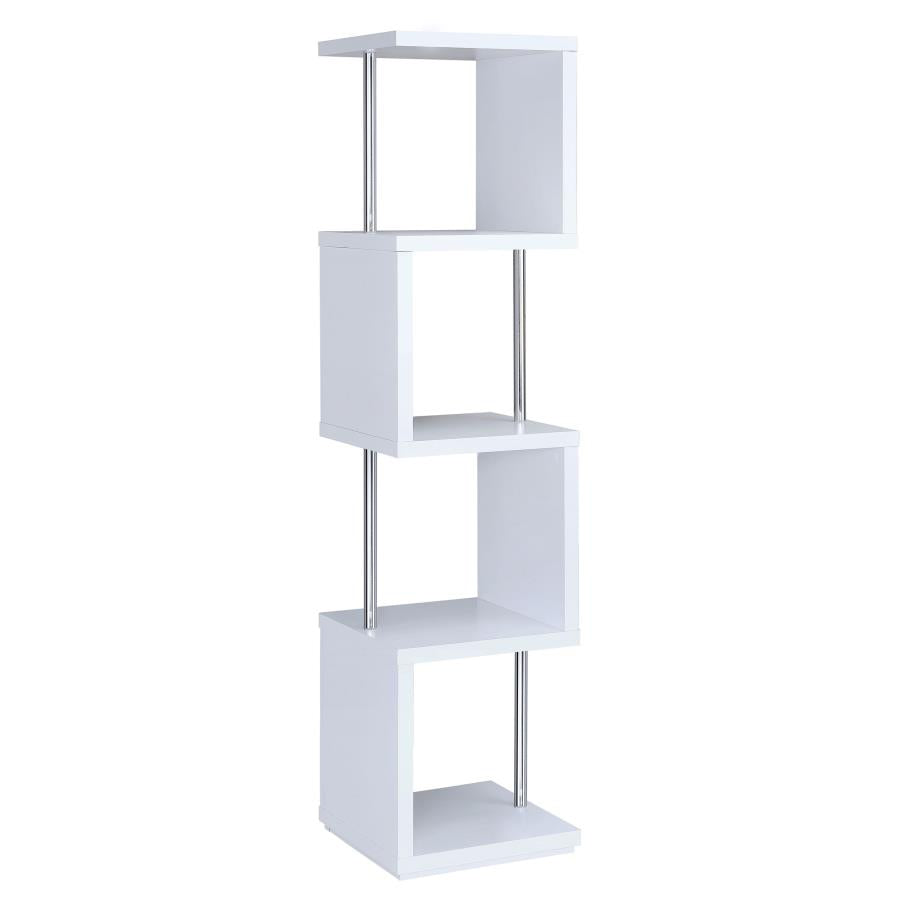 Baxter 67-inch 4-shelf Bookshelf White and Chrome - 801418