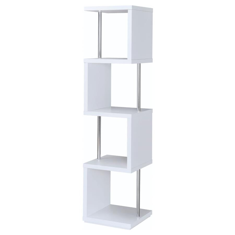 Baxter 67-inch 4-shelf Bookshelf White and Chrome - 801418