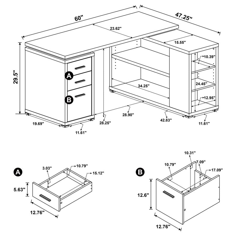 Yvette 60-inch 3-drawer L-Shape Computer Desk Grey Driftwood - 801516