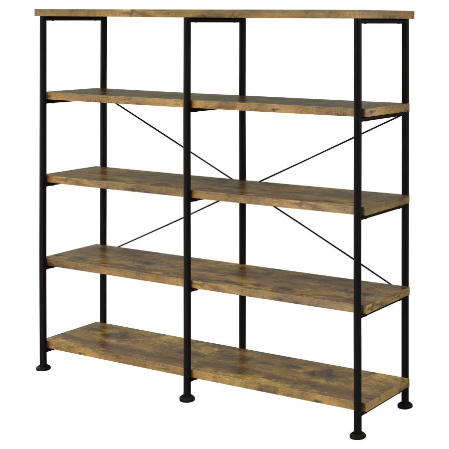 Analiese 63-inch 4-shelf Double Bookshelf Rustic Nutmeg - 801543