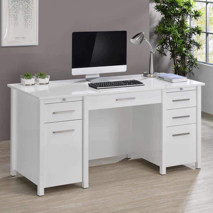 Dylan 60-inch 4-drawer Lift Top Office Desk White High Gloss - 801573
