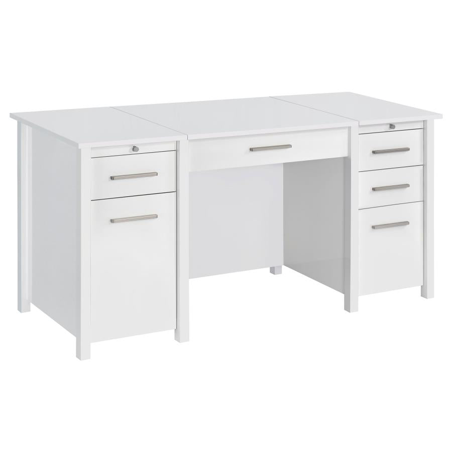 Dylan 60-inch 4-drawer Lift Top Office Desk White High Gloss - 801573