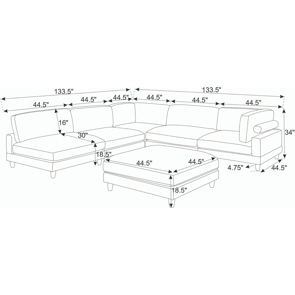 Modern Modular Sectional With Adjustable Back Support