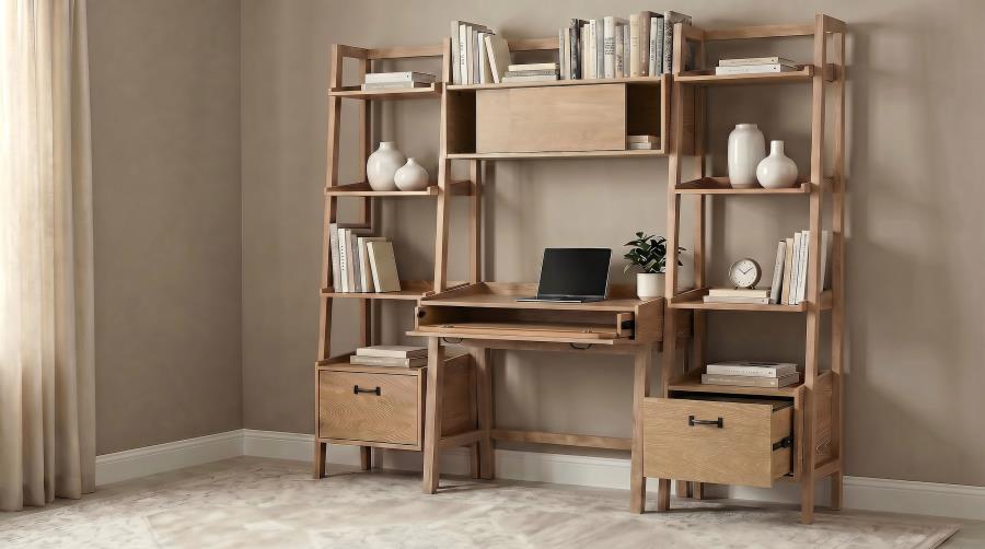 Fabian 4-piece Computer Desk and Bookshelf Set Distressed Light Brown - 802041-SET