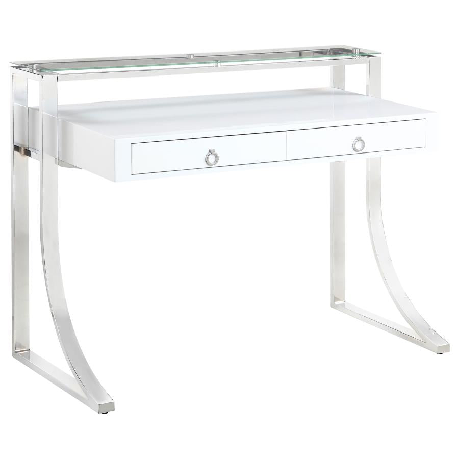 Gemma 48-inch 2-drawer Writing Desk White High Gloss - 802141