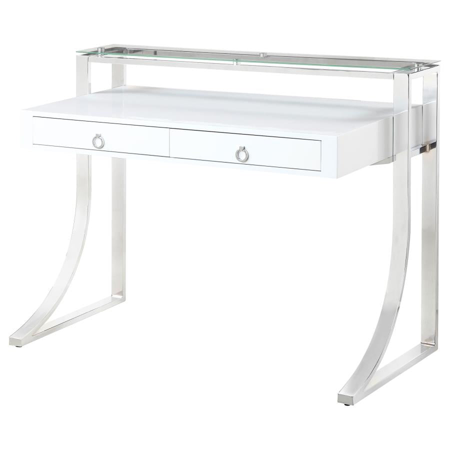 Gemma 48-inch 2-drawer Writing Desk White High Gloss - 802141