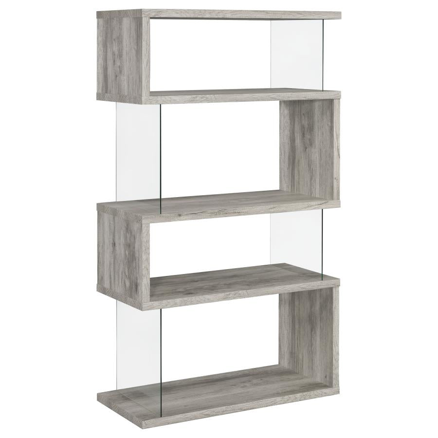 Emelle 63-inch 4-shelf Glass Panel Bookshelf Grey Driftwood - 802340