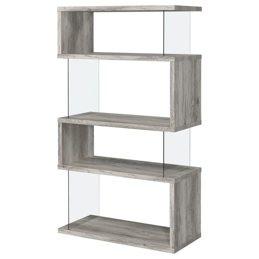 Emelle 63-inch 4-shelf Glass Panel Bookshelf Grey Driftwood - 802340