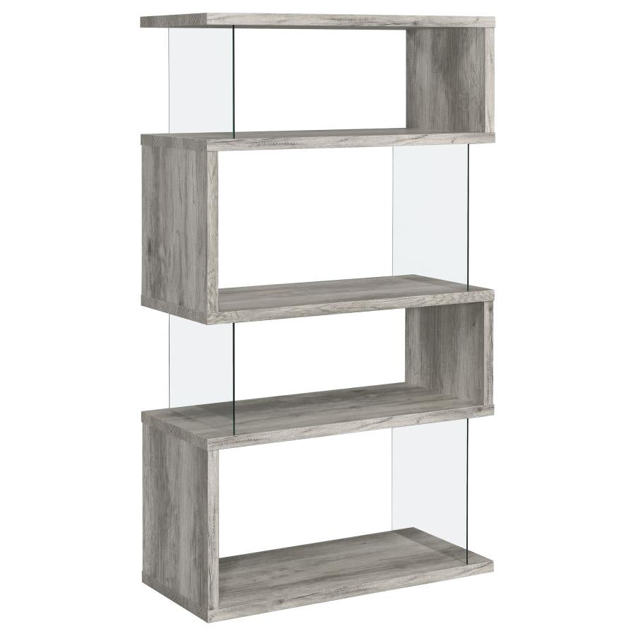 Emelle 63-inch 4-shelf Glass Panel Bookshelf Grey Driftwood - 802340