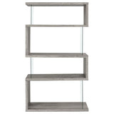 Emelle 63-inch 4-shelf Glass Panel Bookshelf Grey Driftwood - 802340
