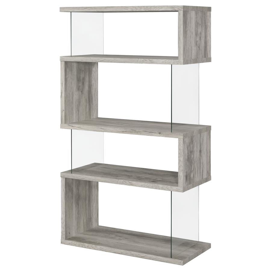 Emelle 63-inch 4-shelf Glass Panel Bookshelf Grey Driftwood - 802340