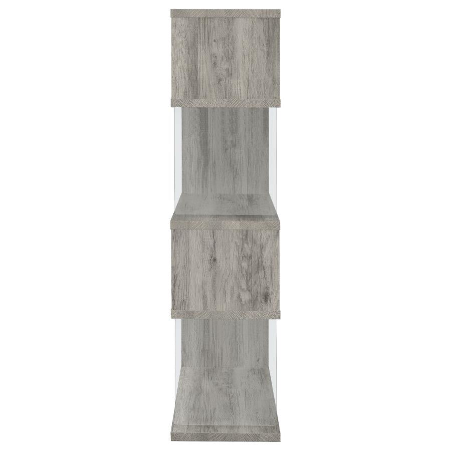 Emelle 63-inch 4-shelf Glass Panel Bookshelf Grey Driftwood - 802340