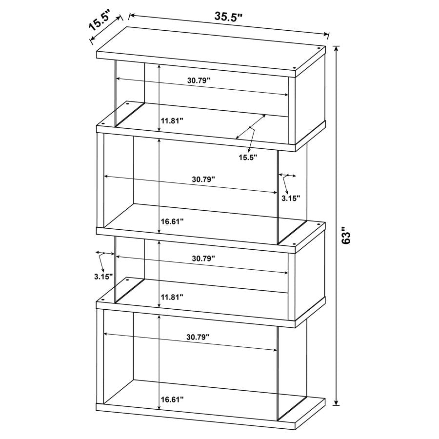 Emelle 63-inch 4-shelf Glass Panel Bookshelf Grey Driftwood - 802340