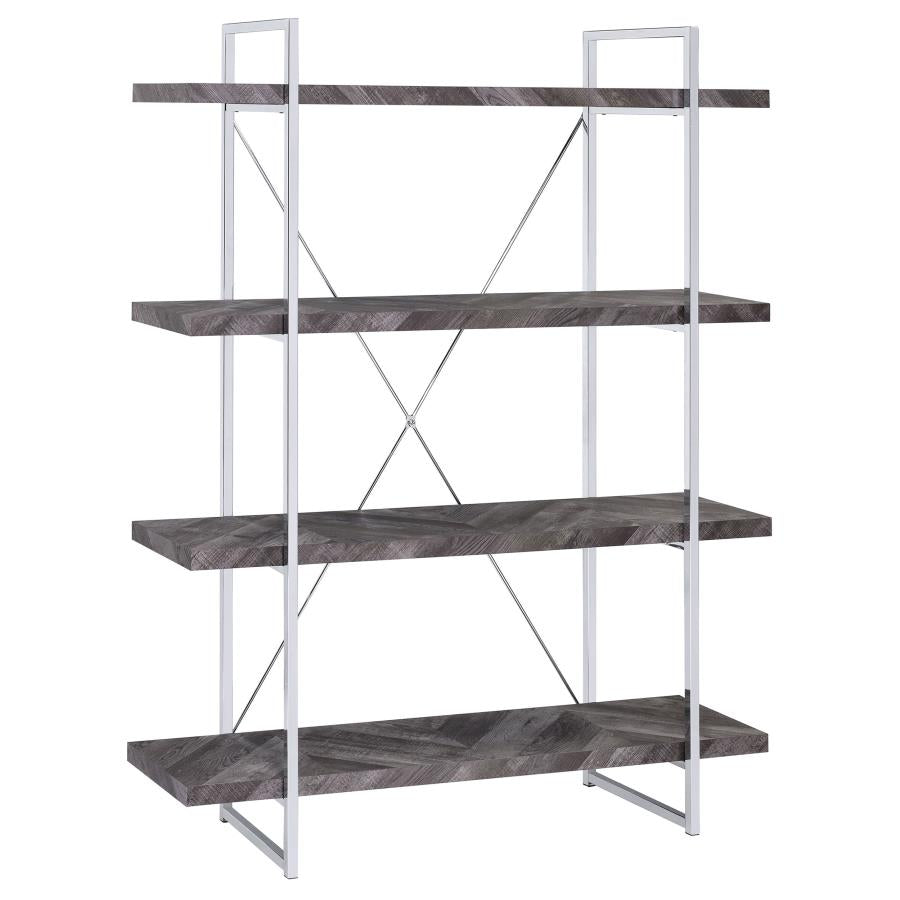 Grimma 63-inch 4-shelf Bookshelf Rustic Grey and Chrome - 802613