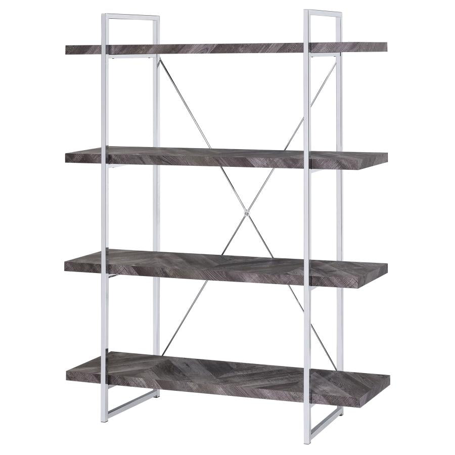 Grimma 63-inch 4-shelf Bookshelf Rustic Grey and Chrome - 802613