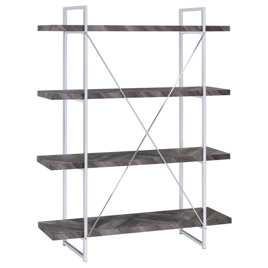 Grimma 63-inch 4-shelf Bookshelf Rustic Grey and Chrome - 802613