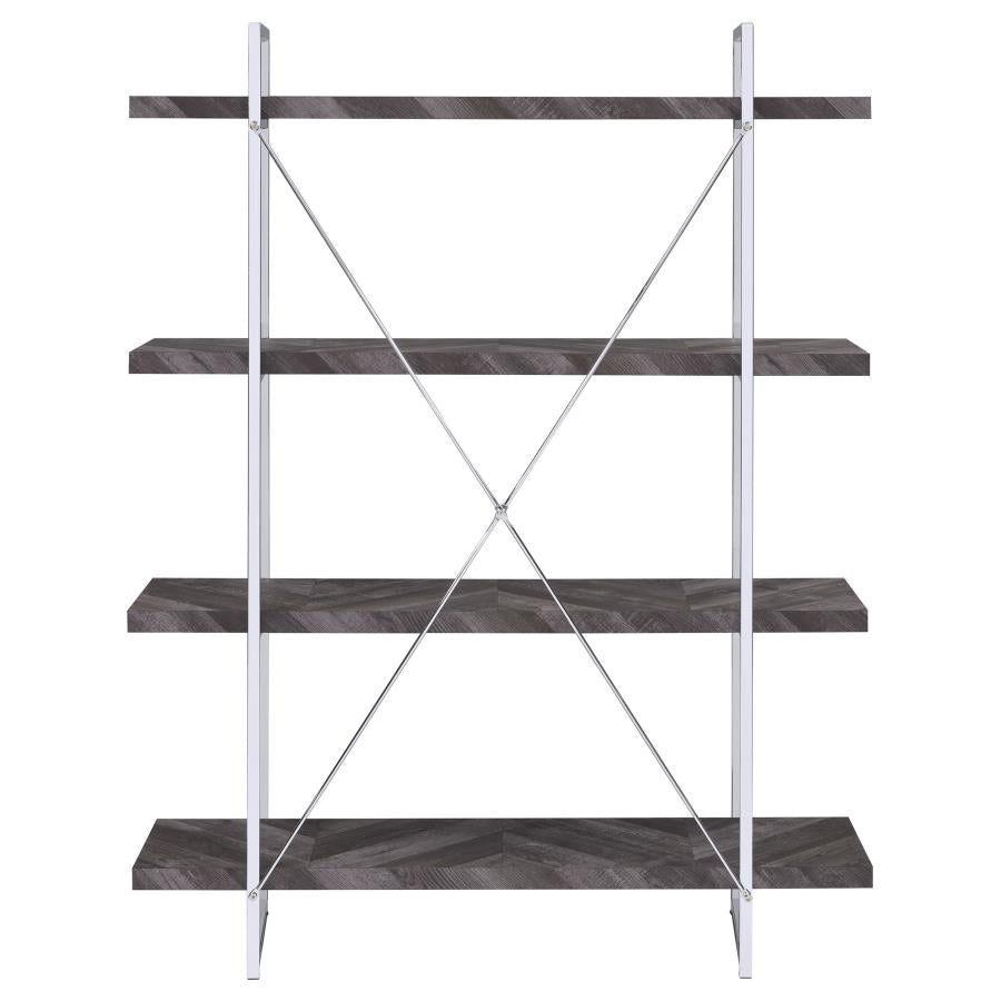 Grimma 63-inch 4-shelf Bookshelf Rustic Grey and Chrome - 802613