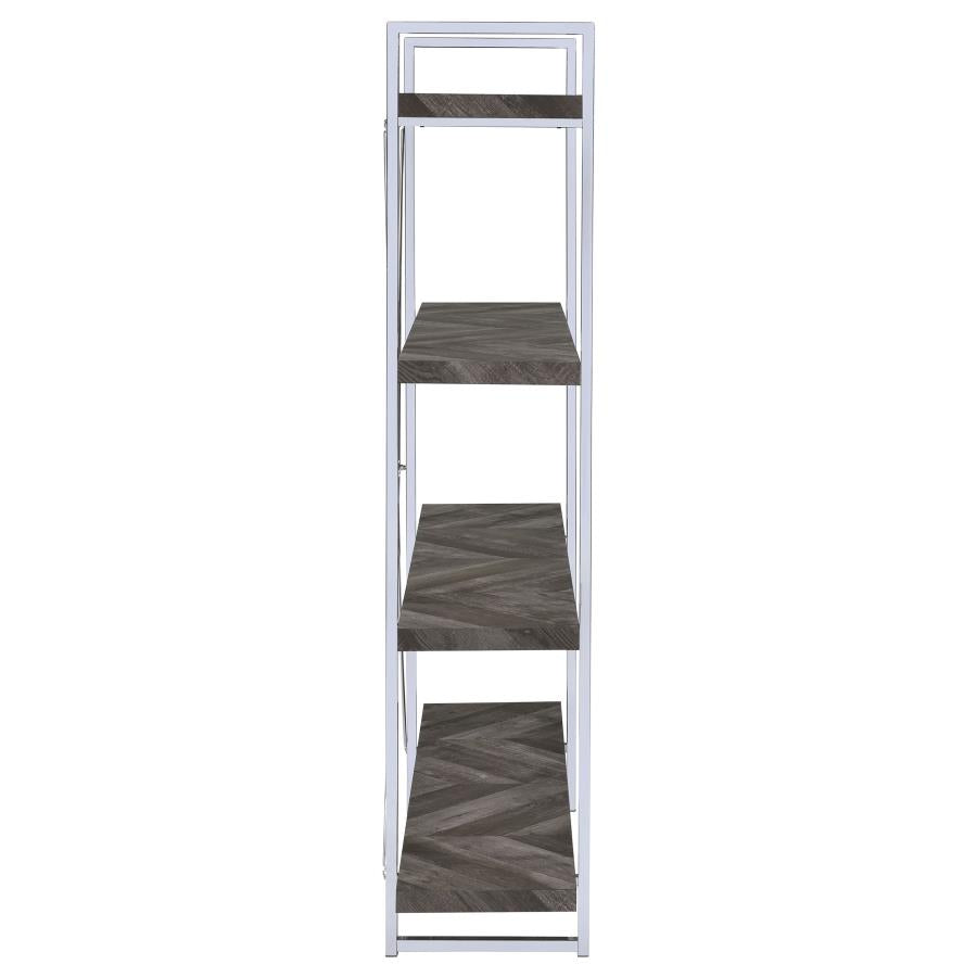 Grimma 63-inch 4-shelf Bookshelf Rustic Grey and Chrome - 802613
